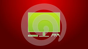 Green line Video game console icon isolated on red background. Game console with joystick and lcd television. 4K Video