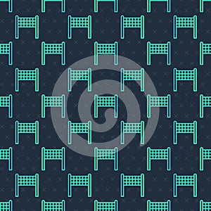 Green line Volleyball net icon isolated seamless pattern on blue background. Vector