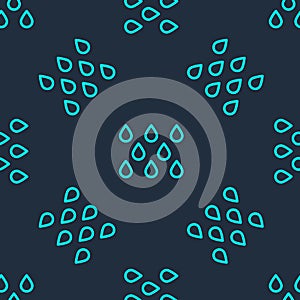 Green line Water drop icon isolated seamless pattern on blue background. Vector