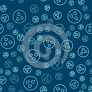 Green line Water drop icon isolated seamless pattern on blue background. Vector