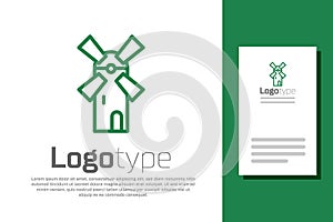 Green line Windmill icon isolated on white background. Logo design template element. Vector