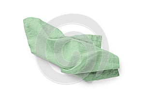 Green linen napkin isolated on white background