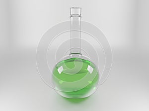 Green liquid in a glass bottle. Isolated on white. 3D render
