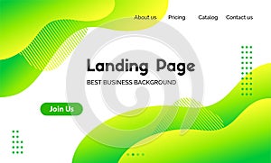 Green liquid landing page template. Vector abstract colorful wavy fluid background for web page cover