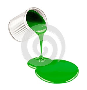 Green liquid paints spouting from can