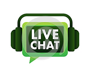 Green Live Chat Icon Vector Illustration featuring headphones symbol for real-time customer support and online