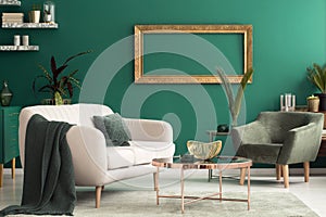 Green living room interior