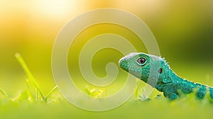 A Green Lizard in Grass