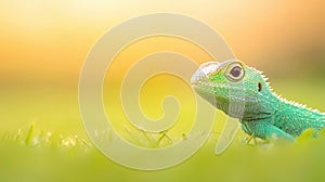A Green Lizard in Grass