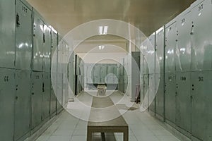 green lockers hallway with white floor