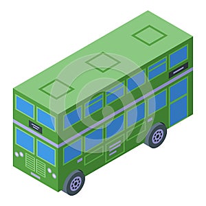 Green London bus icon isometric vector. Transport tour