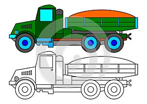 Green lorry as coloring book for kids - illustration