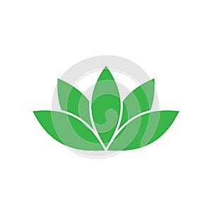 Green lotus symbol. Spa and wellness theme design element. Vector illustration