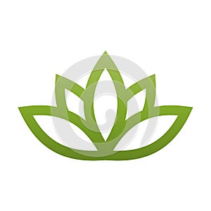 Green lotus symbol. Spa and wellness theme design element. Vector illustration