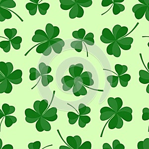 Green lucky clover seamless pattern. St. Patrick`s day symbol