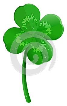 Green lucky four leaf clover symbol of St. Patrick`s day