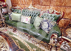 Green luxury leather sofa
