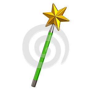 Green magic star wand 3d illustration