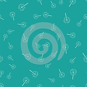 Green Magic wand icon isolated seamless pattern on green background. Star shape magic accessory. Magical power. Vector