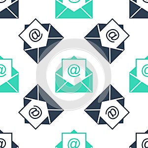Green Mail and e-mail icon isolated seamless pattern on white background. Envelope symbol e-mail. Email message sign