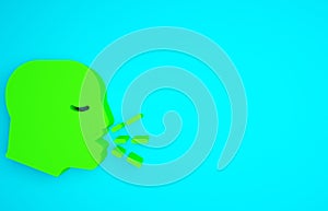 Green Man coughing icon isolated on blue background. Viral infection, influenza, flu, cold symptom. Tuberculosis, mumps