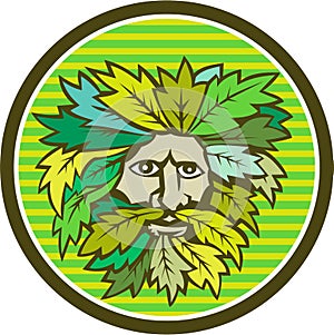 Green Man Foliate Head Circle Retro