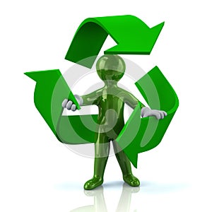 Green man inside recycle arrows