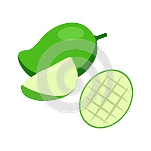Green mango and pieces vector illustration isolated on white background