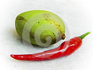 Green mango and red chilli