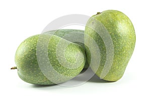 Green mangoes isolated on white background