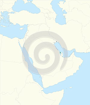Green map of BAHRAIN inside beige map of the Middle East