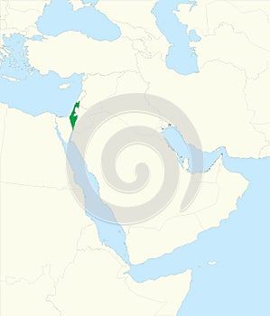 Green map of ISRAEL inside beige map of the Middle East
