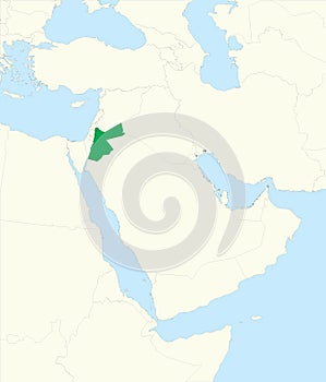 Green map of JORDAN inside beige map of the Middle East