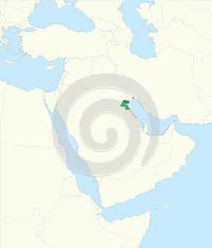 Green map of KUWAIT inside beige map of the Middle East