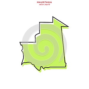 Green Map of Mauritania with Outline Vector Design Template. Editable Stroke