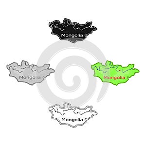 Green map of Mongolia.Mongolia on the world map.Mongolia single icon in cartoon,black style vector symbol stock