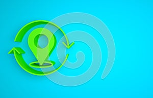 Green Map pin icon isolated on blue background. Navigation, pointer, location, map, gps, direction, search concept