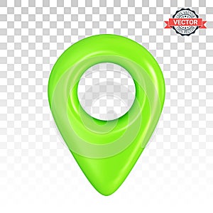 Green map pointer or GPS location icon, front view