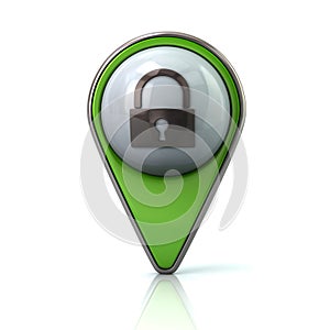 Green map pointer with padlock icon