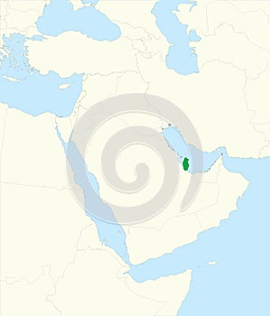 Green map of QATAR inside beige map of the Middle East