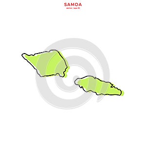 Green Map of Samoa with Outline Vector Design Template. Editable Stroke