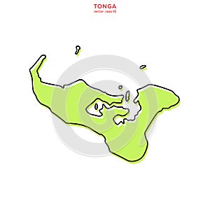 Green Map of Tonga with Outline Vector Design Template. Editable Stroke
