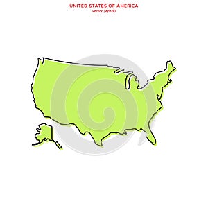 Green Map of United States of America with Outline Vector Design Template. Editable Stroke