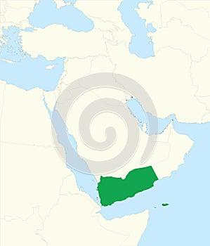 Green map of YEMEN inside beige map of the Middle East