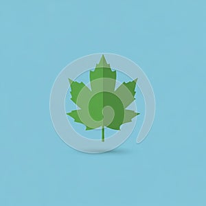 A green maple leaf icon is centered against a light blue background