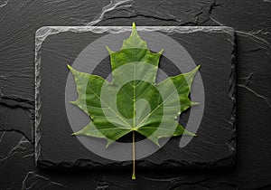 A green maple leaf, likely Acer