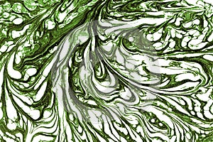 Green marble abstract acrylic background. Marbling artwork texture. Agate ripple pattern. Gold powder.