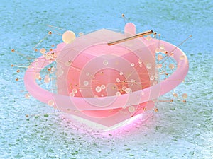 green marble floor abstract pink cube shape circle sphere floating 3d rendering