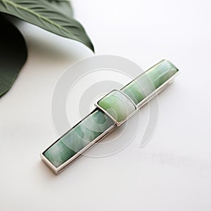 Green Marble Hair Clip With Silver Bar - Qian Xuan Style