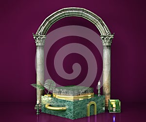 Green marble podium for product presentation 3d remder image
